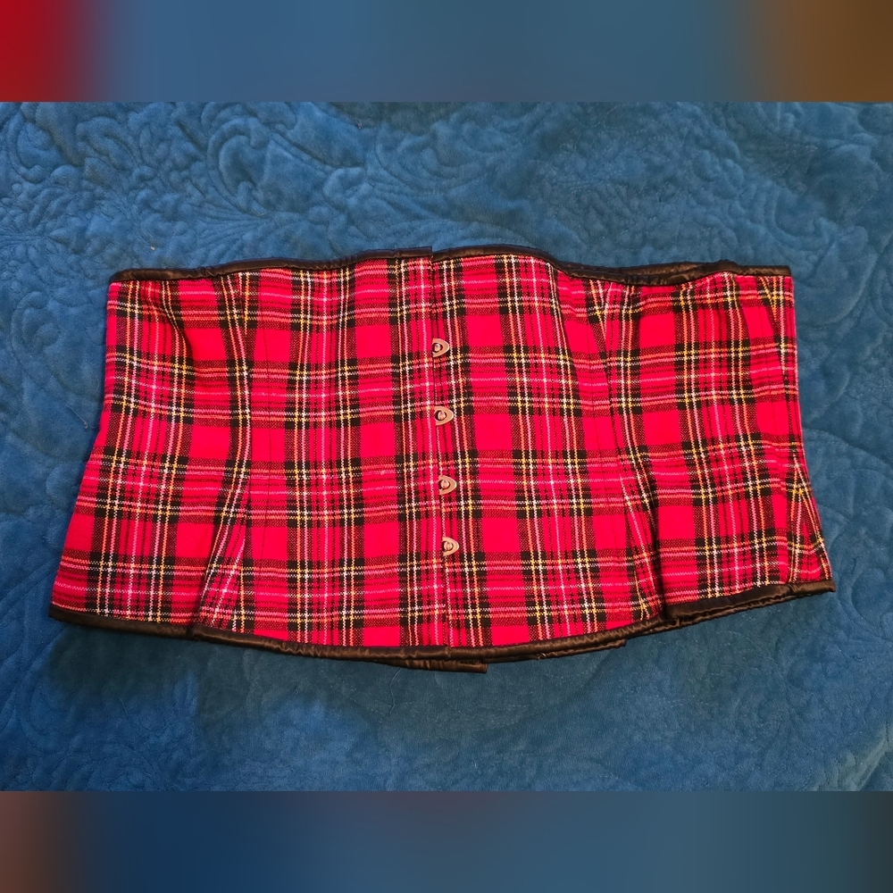 Orchard Corset Red Plaid 411 Waist Steel Boned 36